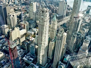 High angle view of modern buildings in city