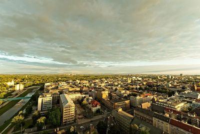 High angle shot of townscape against sky