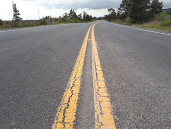 Close-up of double yellow line on empty road