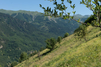 Scenic view of mountains against clear sky