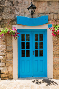 Closed door of house