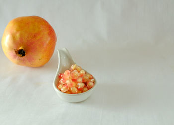 High angle view of fruits in bowl on table