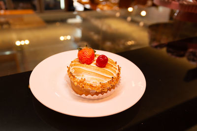 Close-up of dessert in plate on table