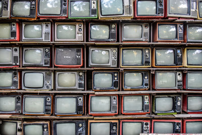 Full frame shot of old television sets