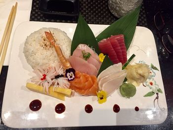 Close-up of sushi in plate