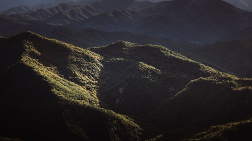 High angle view of land and mountains