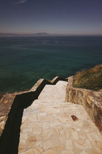 High angle view of sea shore against sky