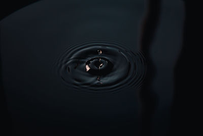 Close-up of drop falling on water