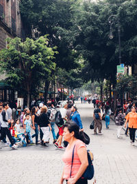 High angle view of people in city