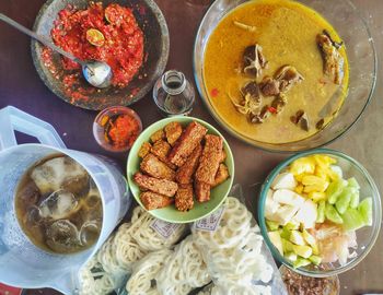 High angle view of food on table