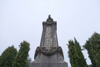 Low angle view of statue against clear sky