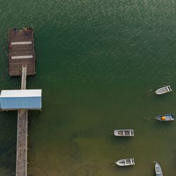 Drone shot of a small jetty and boats in kota tinggi, johor, malaysia.