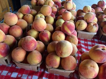 High angle view of apples for sale in market