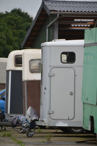 Vehicle trailers parked in garage