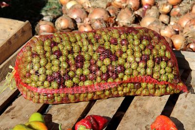 High angle view of fruits for sale at market stall