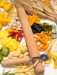 High angle view of vegetables on cutting board