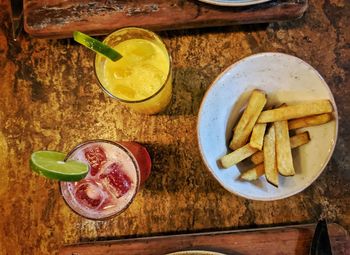 High angle view of fruits on table