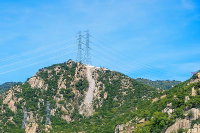 Scenic view of mountain against blue sky