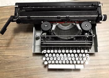 High angle view of typewriter on table