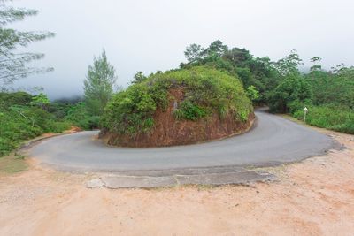 Road amidst trees against clear sky