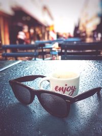 Close-up of coffee cup on table