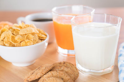 Close-up of breakfast served on table