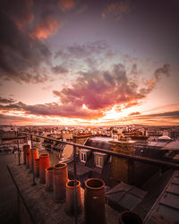 High angle view of sea against sky during sunset