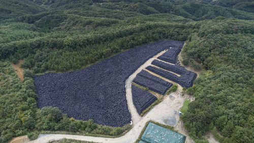 High angle view of nuclear waste storage after fukushima disaster
