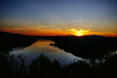 Scenic view of lake against sky during sunset