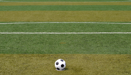 High angle view of soccer ball on field