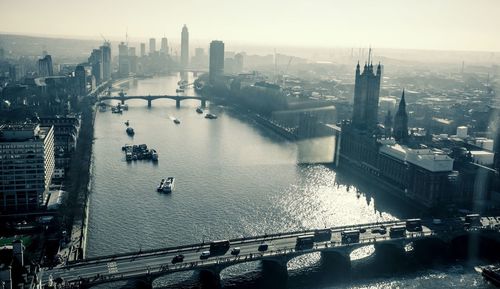 High angle view of city buildings at waterfront