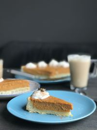 Close-up of dessert served on table