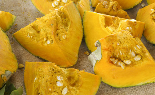 High angle view of yellow fruits