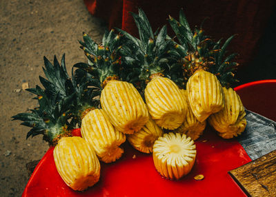 High angle view of fruits on table