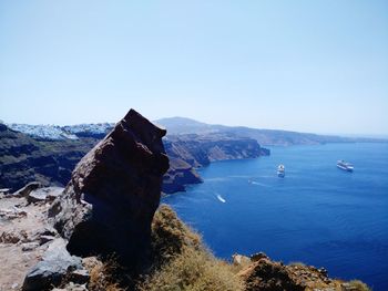 High angle view of sea against clear sky