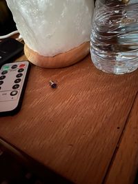 High angle view of drink in glass on table