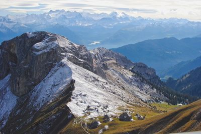 High angle view of mountains against sky