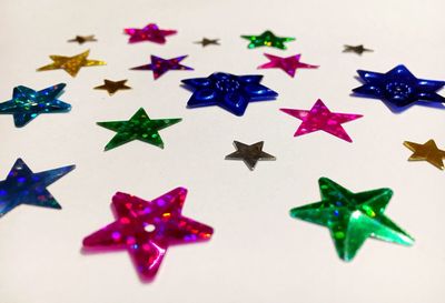 High angle view of christmas decorations on table