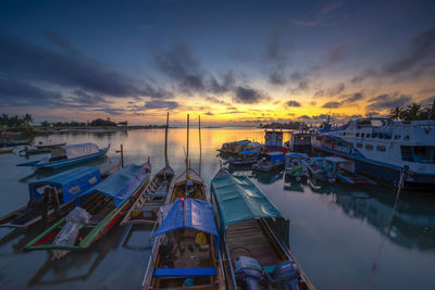 High angle view of sea against sky during sunset