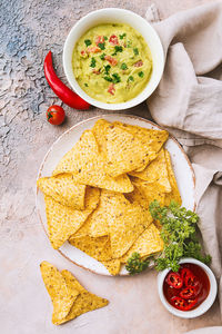 High angle view of meal served in bowl