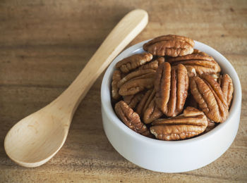 High angle view of chocolate in bowl on table