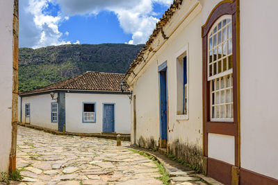 Old town street with historic colonial style houses in  tiradentes in state of minas gerais, brazil