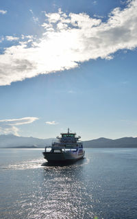 Traveling with ferry boat in calm sea waters