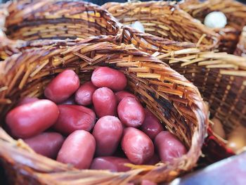 High angle view of vegetables in basket for sale