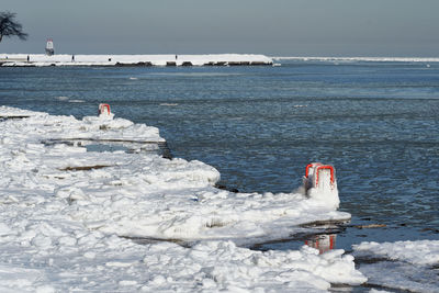 Scenic view of sea against sky during winter