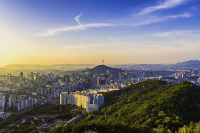 High angle view of buildings in city