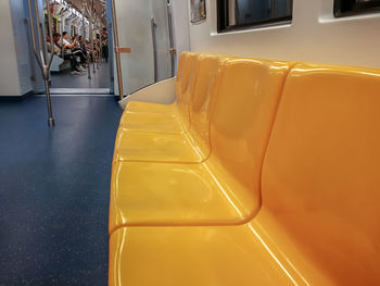 High angle view of yellow car in bus