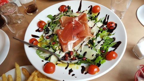 Close-up of salad in plate on table