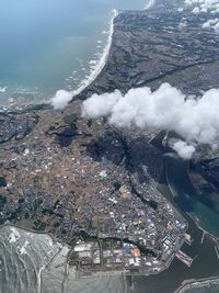 High angle view of city and buildings