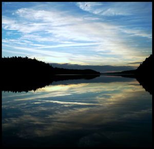 Reflection of clouds in calm lake